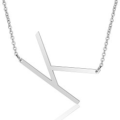 Letter K 201 Stainless Steel Initial Pendants Necklaces, with Cable Chains, Letter, Letter.K, 17.3~18.3 inch(44~46.5cm)x1.5mm, LetterK: 37.5x21x1mm