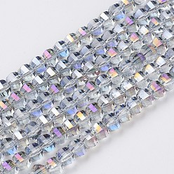Light Steel Blue Electroplate Glass Beads Strands, Faceted, Rondelle, Full Rainbow Plated, Light Steel Blue, 8x6mm, Hole: 1.2mm, about 78~79pcs/strand, 18.9 inch(48cm)
