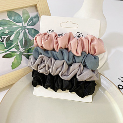 Pink, blue, gray and black Colorful Satin Hair Tie Set - Elegant and Versatile Hair Accessories for Ponytails and Buns.