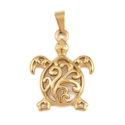 Oro Revestimiento iónico (ip) 304 colgantes de acero inoxidable, con 201 picahielos de acero inoxidable, encantos de tortuga, dorado, 26x19.5x3 mm, agujero: 6x3 mm