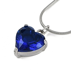 Синий 304 Женские ожерелья в форме сердца с подвеской из кубического циркония из нержавеющей стали в форме круглой змеи, цвет нержавеющей стали, синие, 17.91 дюйм (45.5 см)