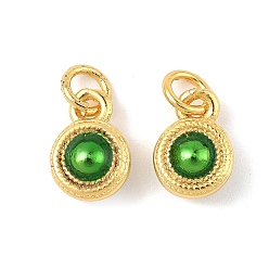 Зеленый Латунь эмаль подвески, круглые подвески, долговечный, без свинца и без кадмия, реальный 24 k позолоченный, с целью перехода в кольце, зелёные, 8.5x6x4 мм, отверстие : 2 мм