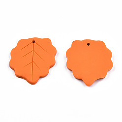 Dark Orange Handmade Polymer Clay Pendants, Leaf, Dark Orange, 31~32x28~29x3mm, Hole: 1.6mm