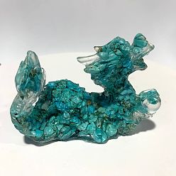 Synthetic Turquoise Synthetic Turquoise Dragon Display Decorations, Resin Figurine Home Decoration, for Home Feng Shui Ornament, 85x35x60mm