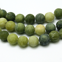 TaiWan Jade Round Frosted Natural TaiWan Jade Bead Strands, 4mm, Hole: 1mm, about 93pcs/strand, 15.5 inch