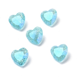 Аквамарин Стеклянные кабошоны со стразами в стиле лунного света, задние и задние, сердце, аквамарин, 10x10x5.5 мм