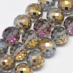 Gray Electroplate Glass Beads Strands, Rainbow Plated, Frosted, Faceted, Round, Gray, 12mm, Hole: 1.5mm, about 50pcs/strand, 22.05 inch
