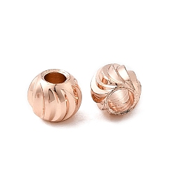 Розовое Золото Рифленые круглые латунные бусины, долговечный, стойки покрытие, без свинца и без кадмия, розовое золото , 5x4 мм, отверстие : 2 мм