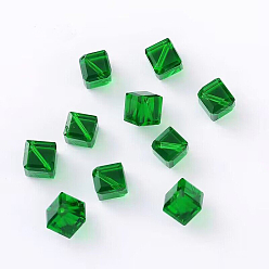 Green Glass Imitation Austrian Crystal Beads, Faceted, Square, Green, 7x7x7mm, Hole: 0.9mm