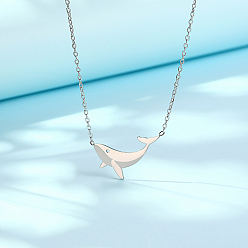 Stainless Steel Color Stainless Steel Pendant Necklaces with Cable Chains, Dolphin, Stainless Steel Color, 17.72 inch(45cm)