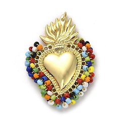Colorful Rack Plating Brass Pendants, Alloy and Clay, Real 18K Gold Plated, Cadmium Free & Lead Free, Long-Lasting Plated, Sacred Heart of Jesus, Colorful, 51x38x7.5mm