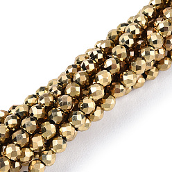 Golden Plated Electroplate Glass Beads Strands, Full Plated, Faceted, Rondelle, Golden Plated, 2.3x2mm, Hole: 0.6mm, about 177~180pcs/strand, 14.33 inch~14.41 inch(36.4~36.6cm)