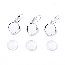 Silver DIY Earring Making, with Brass Leverback Earring Findings and Transparent Oval Glass Cabochons, Silver Color Plated, Cabochons: 11.5~12x4mm, 1pc/set, Earring Findings: 25x14mm, Tray: 12mm, Pin: 0.8mm, 1pc/set