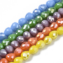 Mixed Color Opaque Glass Beads Strands, AB Color Plated, Faceted, Teardrop, Mixed Color, 4.5x4.5mm, Hole: 1mm, about 99~101pcs/strand, 17.64 inch~18.03 inch(44.8cm~45.8cm)