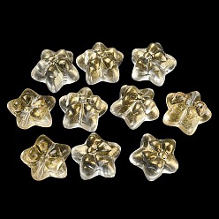 Champagne Yellow Transparent Glass Beads, Star with Bowknot, Champagne Yellow, 13.5~14x14.5x7~8mm, Hole: 1.2mm