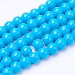Deep Sky Blue Painted Glass Bead Strands, Baking Paint, Round, Deep Sky Blue, 10mm, Hole: 1.3~1.6mm, about 80pcs/strand, 31.4 inch