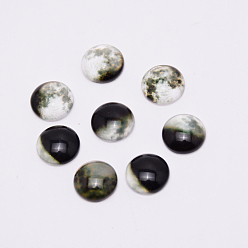 Mixed Color Glass Cabochons, Flat Round with Moon Style, Mixed Color, 10x4mm, 8pcs/set
