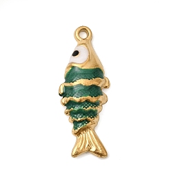 Морско-зеленый 304 нержавеющей стальной эмали подвески, рыбы прелести, ионное покрытие (ip), цвета морской волны, 25.5x10x4 мм, отверстие : 1.4 мм