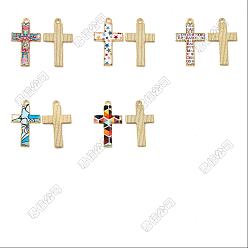 Mixed Shapes 50 pièces 5 pendentifs en alliage de style mosaïque de couleurs, avec l'émail, charmes croisées, formes mixtes, 29x17x1.5mm, Trou: 1.8mm, 10 pcs / couleur