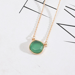 Green agate Natural Stone Inlaid Fashion Pendant Necklace with Unique Charm - European Style Jewelry