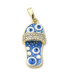 Dodger Blue Brass Micro Pave Cubic Zirconia Pendants, with Enamel, Real 18K Gold Plated, Slipper
 with Evil Eye, Dodger Blue, 23x10.5x5mm, Hole: 3.5x5.5mm