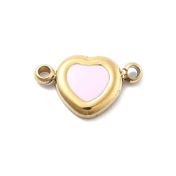 Pink 304 эмалированные подвески из нержавеющей стали, сердечные ссылки, ионное покрытие (ip), реальный 14 k позолоченный, розовые, 6x10x1.5 мм, отверстие : 1 мм