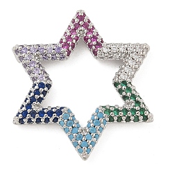 Разноцветный Стойка покрытие латунь микропаве кубический цирконий звездообразные соединительные кольца, долговечный, без свинца и без кадмия, платина, красочный, 25x22x3 мм, внутренний диаметр: 14.5x13 мм