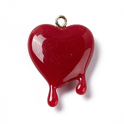 FireBrick Opaque Resin Pendants, with Light Gold Iron Loops, Melting Heart Charms, FireBrick, 30~30.5x21~21.5x7mm, Hole: 1.6mm