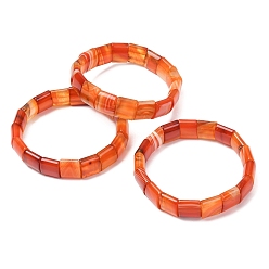 Orange Red Square Natural Banded Agate(Dyed & Heated) Beaded Stretch Bracelets for Women Men, Orange Red, Inner Diameter: 2.30 inch(5.85cm)