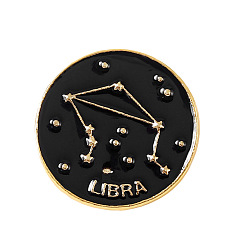 Libra Black Constellations Word Enamel Pin, Gold Plated Alloy Flat Round Badge for Backpack Clothes, Libra, 20mm