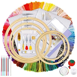Colorful DIY Cross Stitch Kits, including Bamboo Embroidery Hoops, 6-Ply Embroidery Thread, Needle, Embroidery Fabric, Scissor, Pen, Tape Measure, Pin Cushion, Threader, Colorful