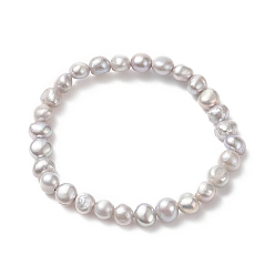 Светло-серый Эластичные браслеты из бисера из натурального жемчуга для женщин, светло-серый, внутренний диаметр: 2-1/8 дюйм (5.3 см)