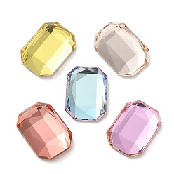 Mixed Color Glass Rhinestone Cabochons, Flat Back & Back Plated, Faceted, Rectangle, Mixed Color, 14x10x4.50mm