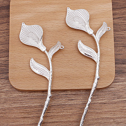 Platinum Alloy Flower Hair Sticks for Enamel, with Loop, Long-Lasting Plated Hair Accessories for Women, Platinum, 178x40mm