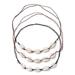 Mixed Color 3Pcs 3 Color Natural Cowrie Shell Beaded Necklaces for Women, Waxed Cotton Cord Adjustable Necklace, Mixed Color, 19.29~33.86 inch(49~86cm), 1Pc/color