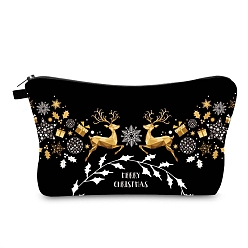 Snowflake Christmas Polyester Waterpoof Makeup Storage Bag, Multi-functional Travel Toilet Bag, Clutch Bag with Zipper for Women, Snowflake, 22x13.5cm