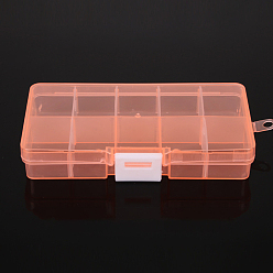 Coral 10 Grids Transparent Plastic Removable Bead Containers, with Lids and White Clasps, Rectangle, Coral, 12.8x6.5x2.2cm