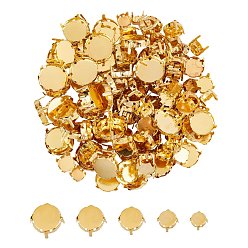 Golden Unicraftale 201 Stainless Steel Sew on Prong Settings, Claw Settings for Pointed Back Rhinestone, Flat Round, Golden, Tray: 7~14.5mm, 7.5x6mm, Hole: 1mm, 220pcs/box