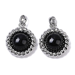 Платина Латунные подвески со стеклом и имитацией агата, плоско-круглые, платина, 20.5x17x6.5 мм, отверстие : 4x2 мм