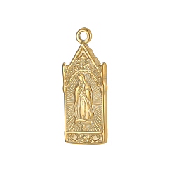 Настоящее золото 14K 304 подвески из нержавеющей стали, церковь с амулетами Девы Марии, ионное покрытие (ip), реальный 14 k позолоченный, 29x12 мм