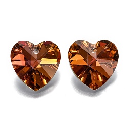 Brown Romantic Valentines Ideas Glass Charms, Faceted Heart Pendants, Brown, 18x18x10mm, Hole: 1mm