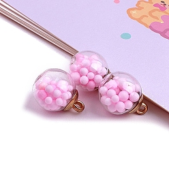 Бледно-Розовый Стеклянные подвески, с пенопластовым шариком, круглые, розовый жемчуг, 16 мм
