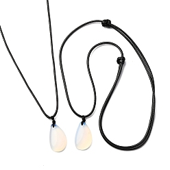 Опал Подвеска в форме капли опалита, регулируемые ожерелья из черного вощеного шнура, 14.96~29.53 дюйм (38~75 см)