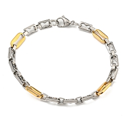 Golden & Stainless Steel Color Two Tone 304 Stainless Steel Oval & Rectangle Link Chain Bracelet, Golden & Stainless Steel Color, 9 inch(22.7cm), Wide: 7mm