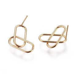 Real 18K Gold Plated Brass Stud Earring Components, Nickel Free, Oval, Real 18K Gold Plated, 31x7.5mm, Pin: 0.6mm