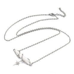 Говлит Натуральный гаулит, ограненный в форме заостренной пули, обернутый проволокой, с подвеской в виде звезды, латунная цепочка., стойки покрытие, платина, 26.10 дюйм (66.3 см)