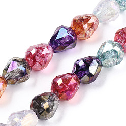 Colorful Transparent Electroplate Glass Beads Strands, AB Color Plated, Faceted, Teardrop, Colorful, 10.5x10mm, Hole: 1.2mm, about 33pcs/strand, 13.78 inch(35cm)