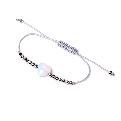 Opalite Opalite Heart Braided Bead Bracelet, 6-3/4~9-7/8 inch(17~25cm)