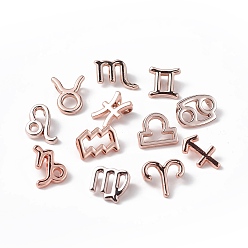 Rose Gold 12Pcs 12 Style Alloy Charms Set, Twelve Constellations Charm, Rose Gold, 11~15x8.5~13.5x2.5~6mm, Hole: 2mm, 1pc/style