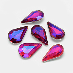 Red Pointed Back Glass Rhinestone Cabochons, Back Plated, Faceted, AB Color Plated, teardrop, Red, 13x8x4mm